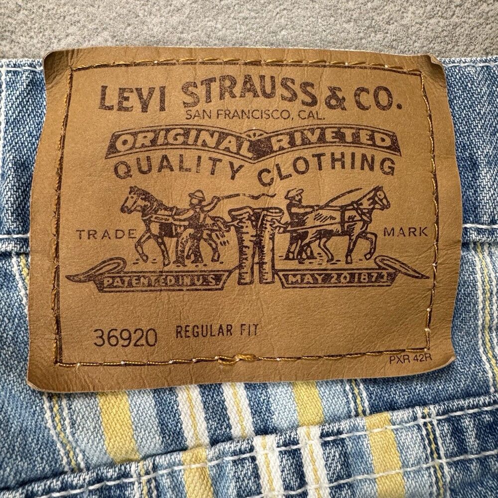 Vintage Levi's High Waist Orange Tab Striped Denim Shorts - Picture 3 of 9